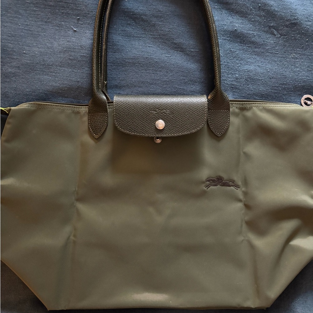 Longchamp Large Le Pliage Olive Green Tote Bag